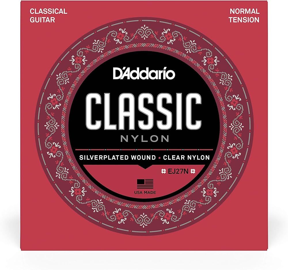 D'Addario Guitar Strings - Classic Nylon Guitar Strings - EJ27N Classical Guitar Strings - Silver Plated Wrap, Nylon Core, Clear Student Nylon Trebles - Normal Tension_1