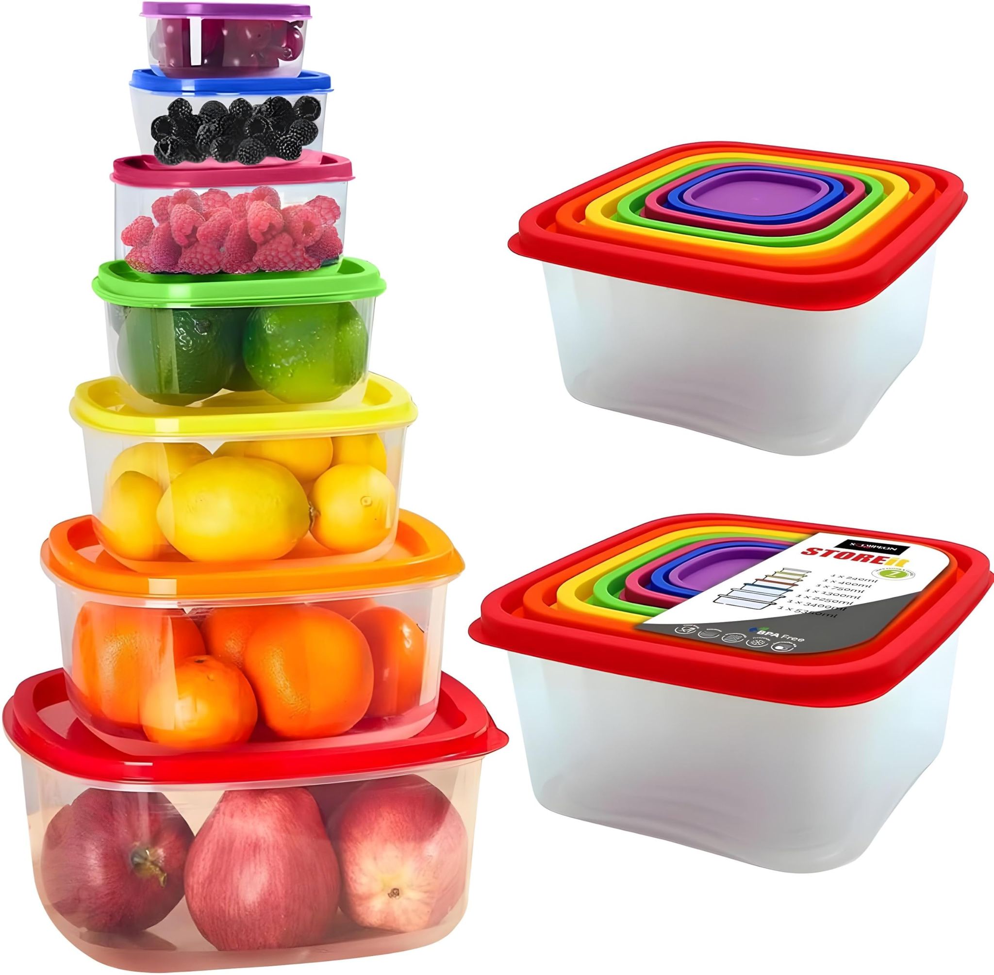 7 Pcs Square Rainbow Food Container Set_0