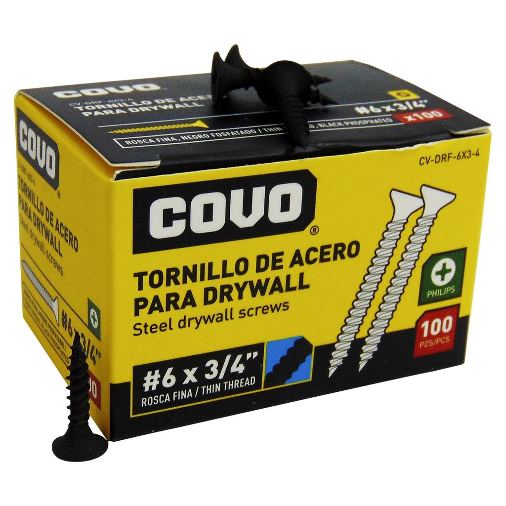 TORNILLOS DRYWALL R. FINA 6 x 3/4" x 100 UNID COVO 6-531_0