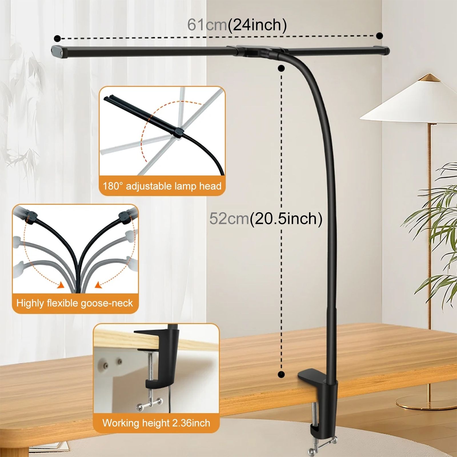 PULUZ Gooseneck Tube LED Fill Light Double Head Clip Desk Lamp (Black)_1