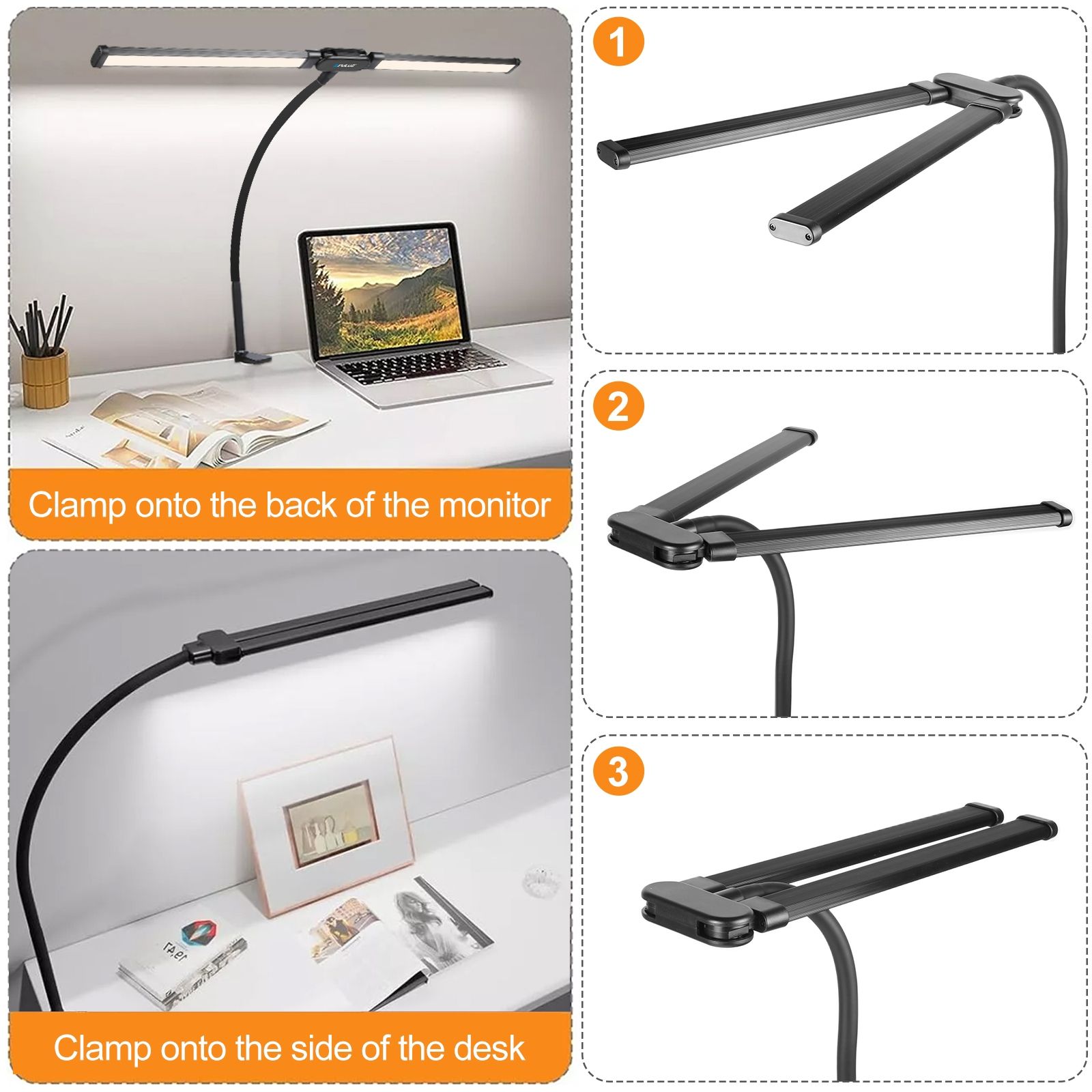 PULUZ Gooseneck Tube LED Fill Light Double Head Clip Desk Lamp (Black)_4