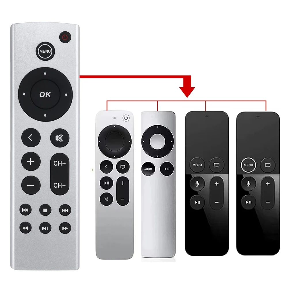 For Apple TV Remote Control 4K / HD A2169 A1842 A1625 Without Voice(Silver)_0