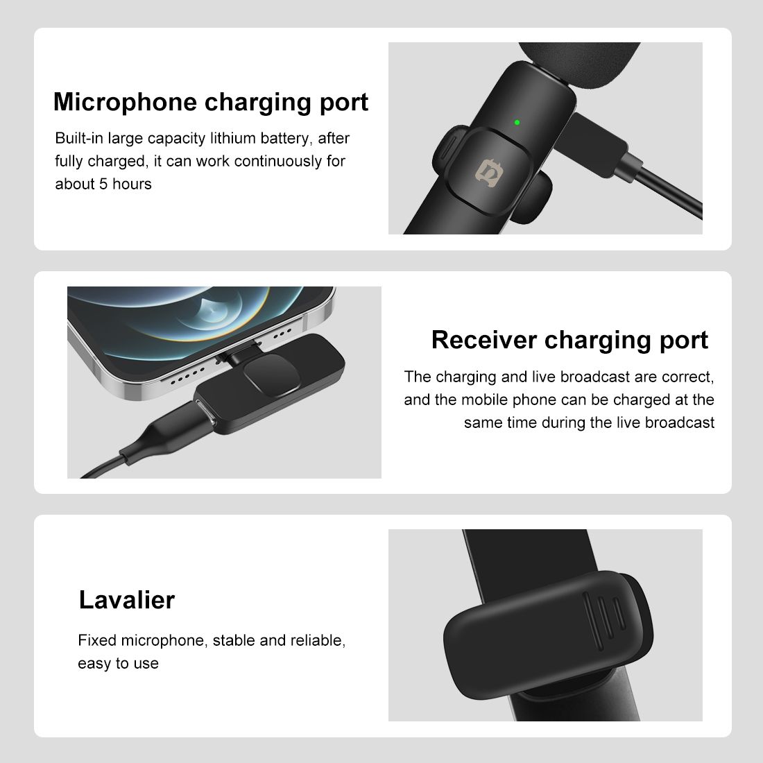 PULUZ Wireless Lavalier Noise Reduction Reverb Microphones for iPhone / iPad, 8-Pin Receiver and Dual Microphones(Black) _1