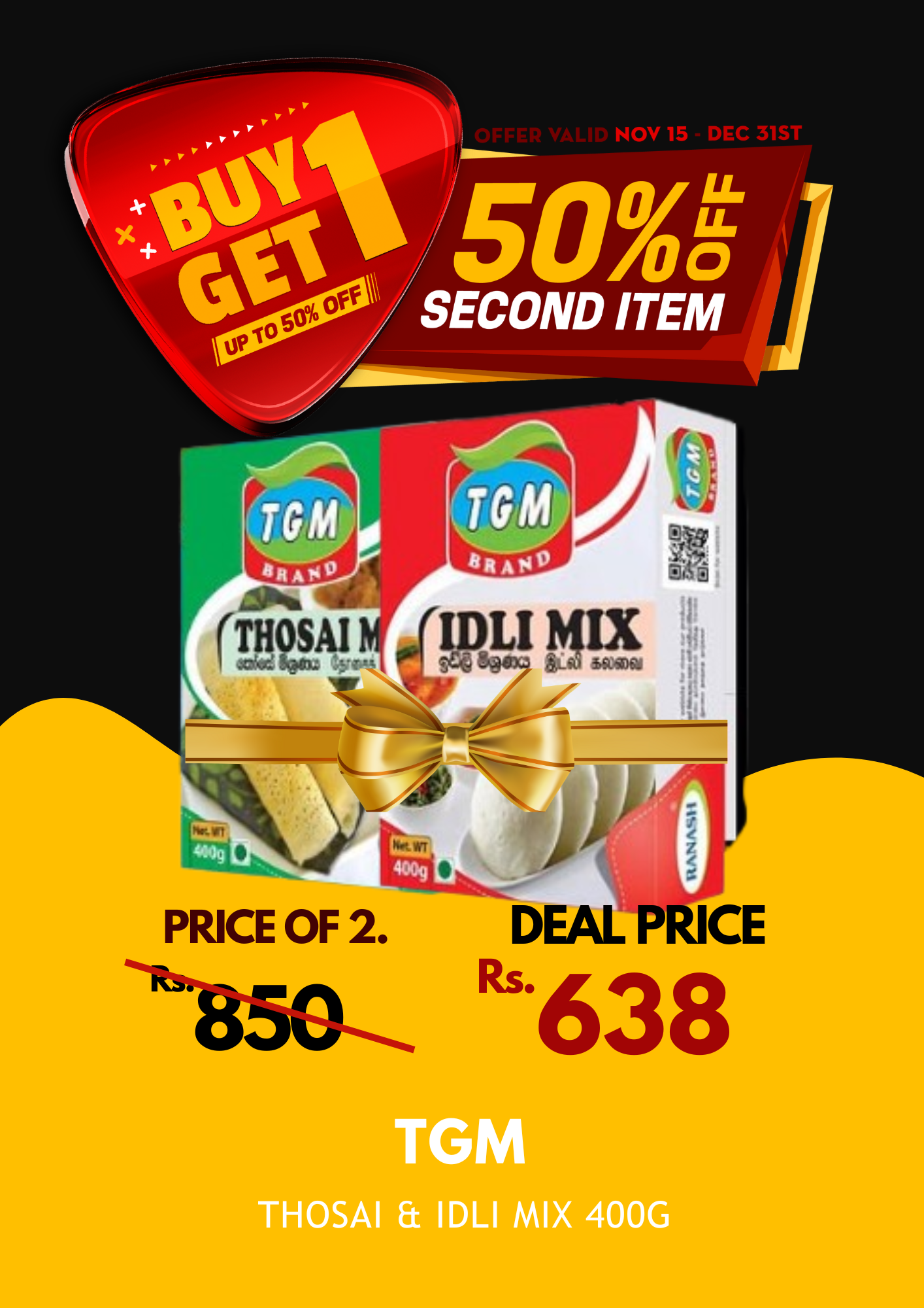 TGM Thosai & Idli Mix 400g Bogo 50% Off_0