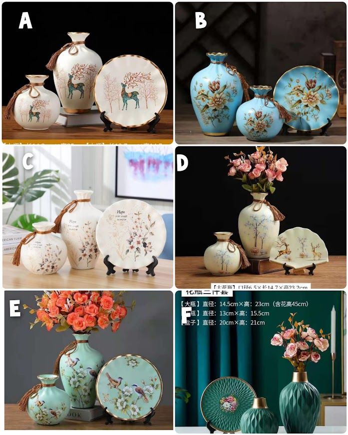 3PCs European ceramic flower vase living room decoration _1
