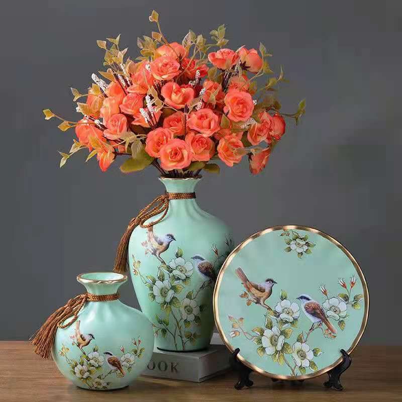 3PCs European ceramic flower vase living room decoration _0