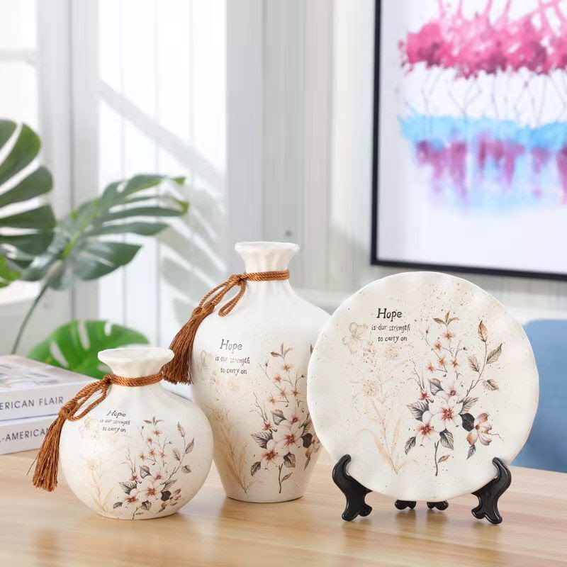 3PCs European ceramic flower vase living room decoration _0