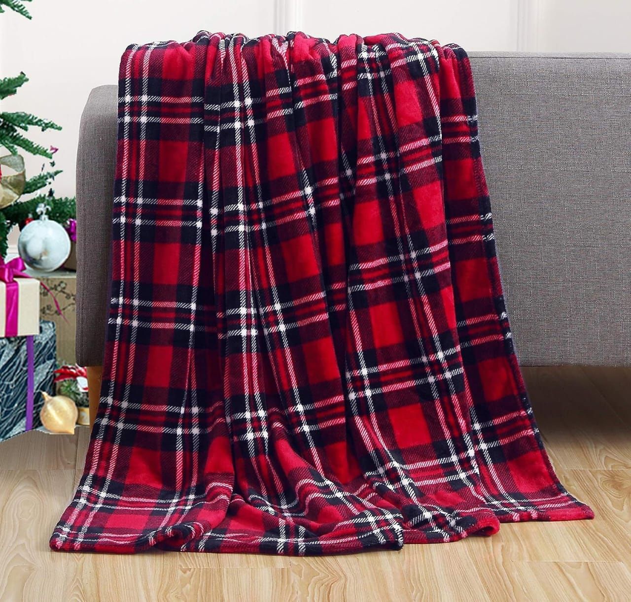 Flannel Christmas Throw Cozy Snowflake Elk Printed Winter Blanket_2