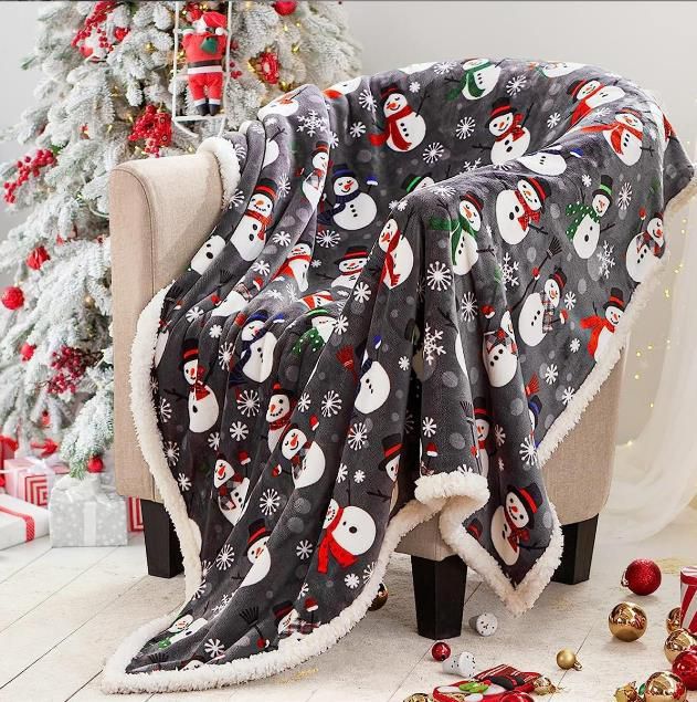 Double Layered Xmas Blanket Snowflake Series Printed Blankets_5