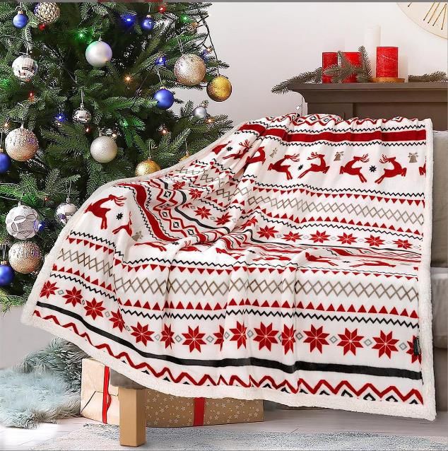 Double Layered Xmas Blanket Snowflake Series Printed Blankets_6