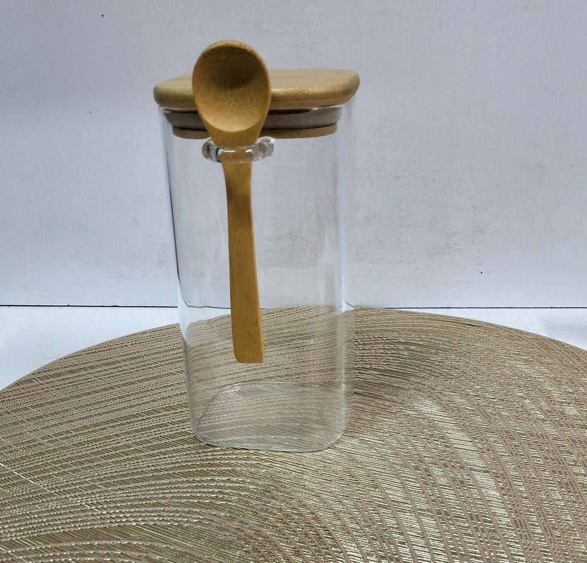 Glass  jar with Bamboo lid & spoon_2