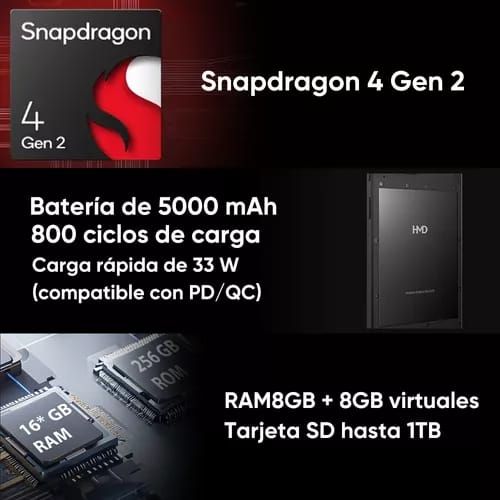 Smartphone Hmd Fusion 5g Dual Sim Teléfono 256gb 8gb Rom Celular 6.56in 90hz Pantalla 5000mah Batería Android 14 Phone Negro_3