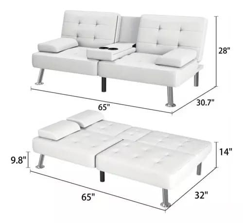 Sillón Reclinable Sofá Cama Piel Sintética Blanco Minimalist_1