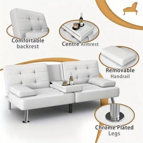 Sillón Reclinable Sofá Cama Piel Sintética Blanco Minimalist_4