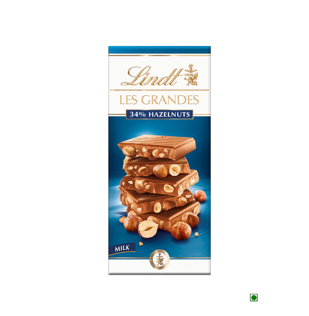 Lindt Les Grandes Milk Chocolate 34% Hazelnut 150g bar_0