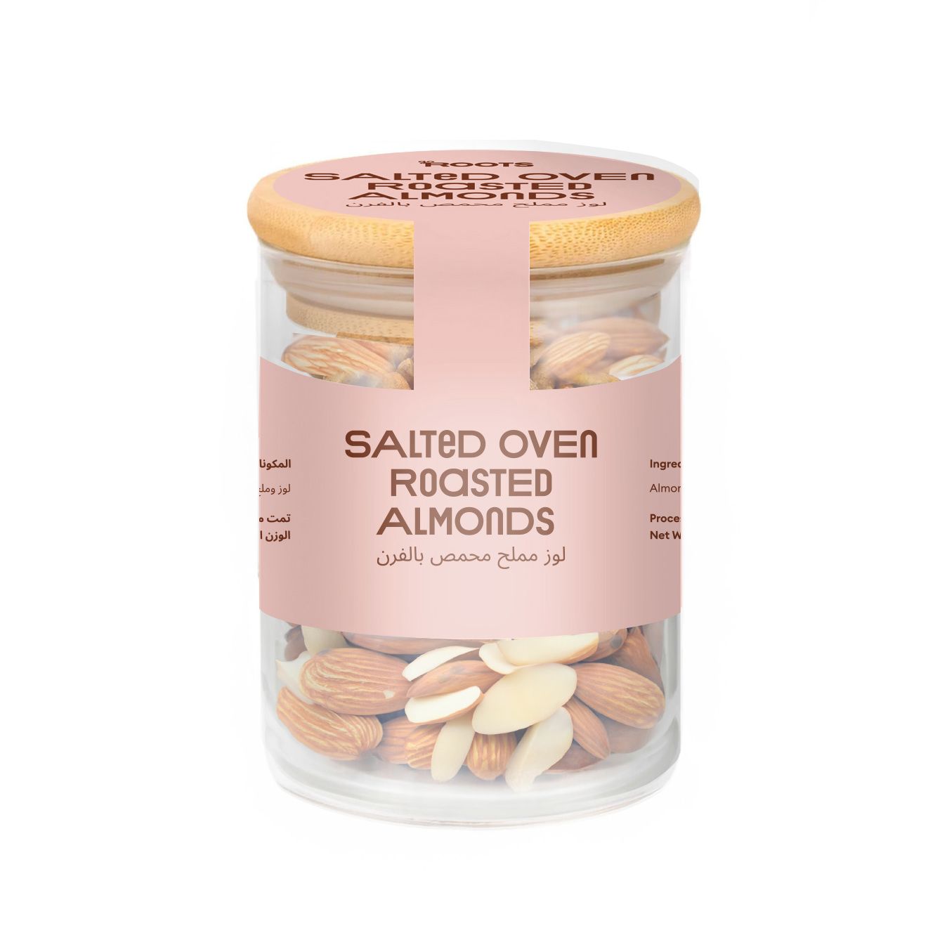 Roots Salted Oven Roasted Almonds Glass Jar 100g_0