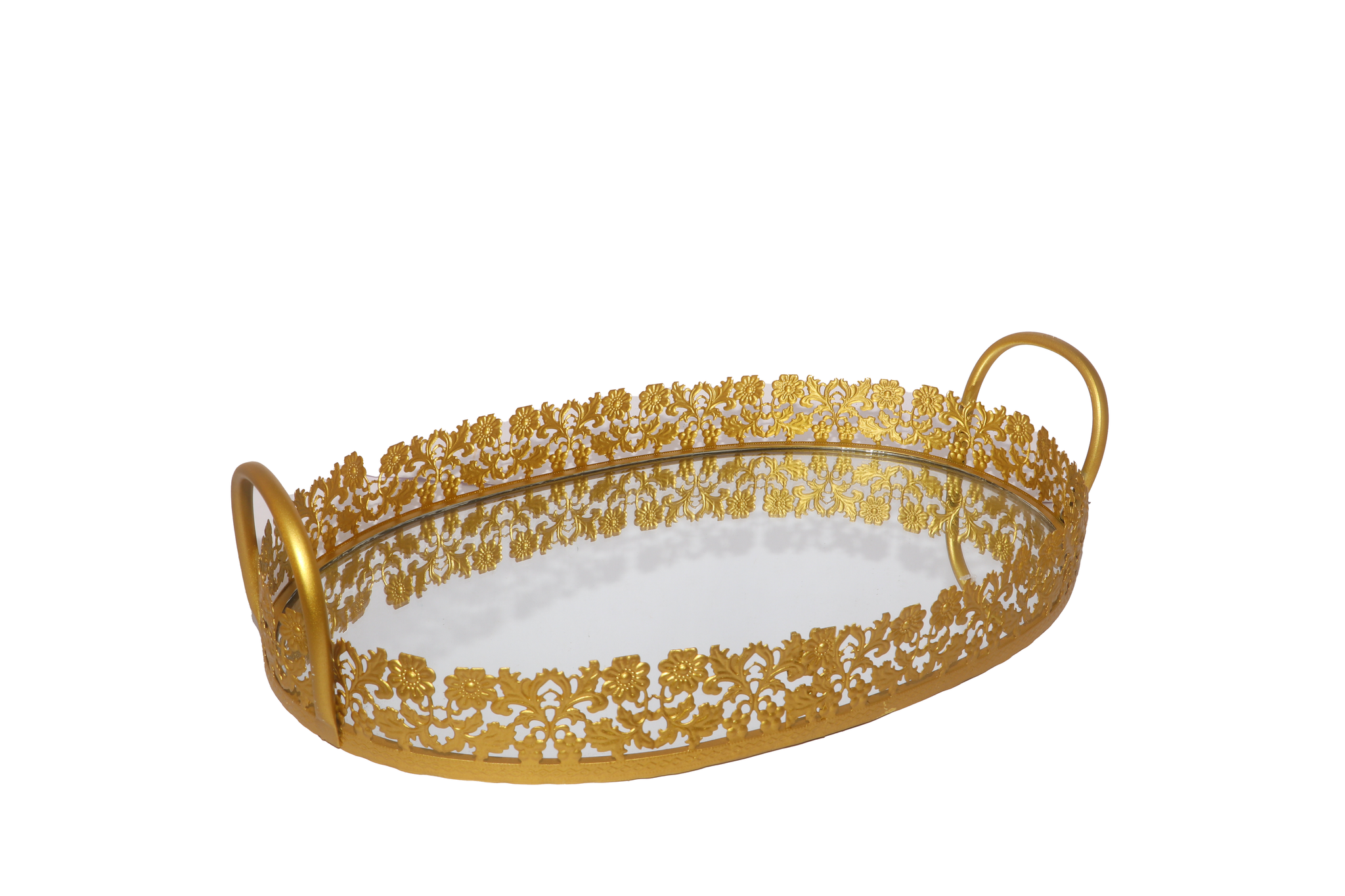 Golden Oval Metallic Tray With Glass Base Small_2