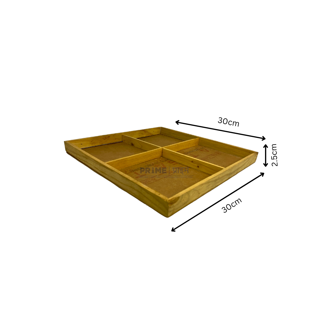 Brown Square Four Partition Hardwood Basic Tray Large_0