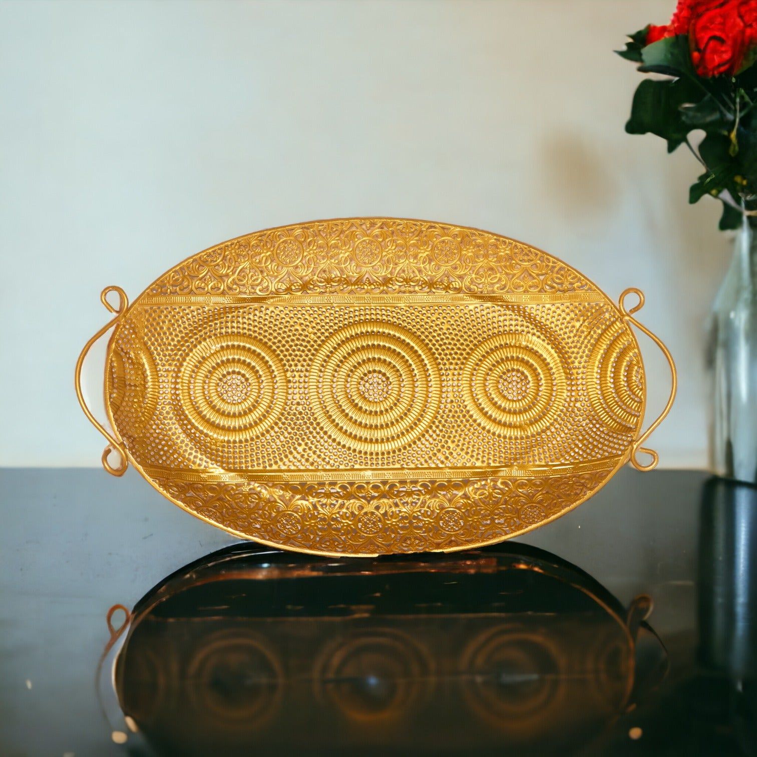 Golden Color Oval Shape Metallic Tray Large_1