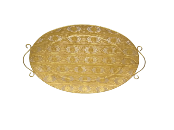 Golden Color Oval Shape Designer Metallic Tray Small_1