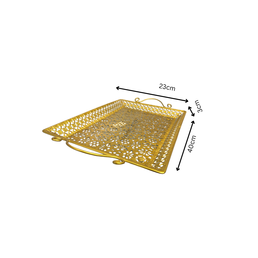 Golden Color Rectangular Shape Designer Metallic Tray Small_0