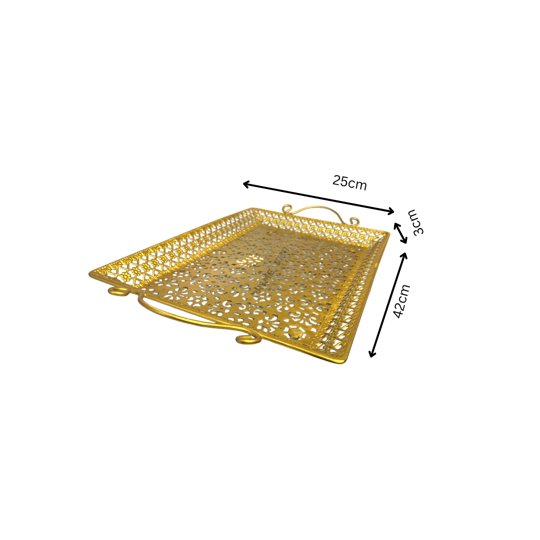 Golden Color Rectangular Shape Designer Metallic Tray Medium_0