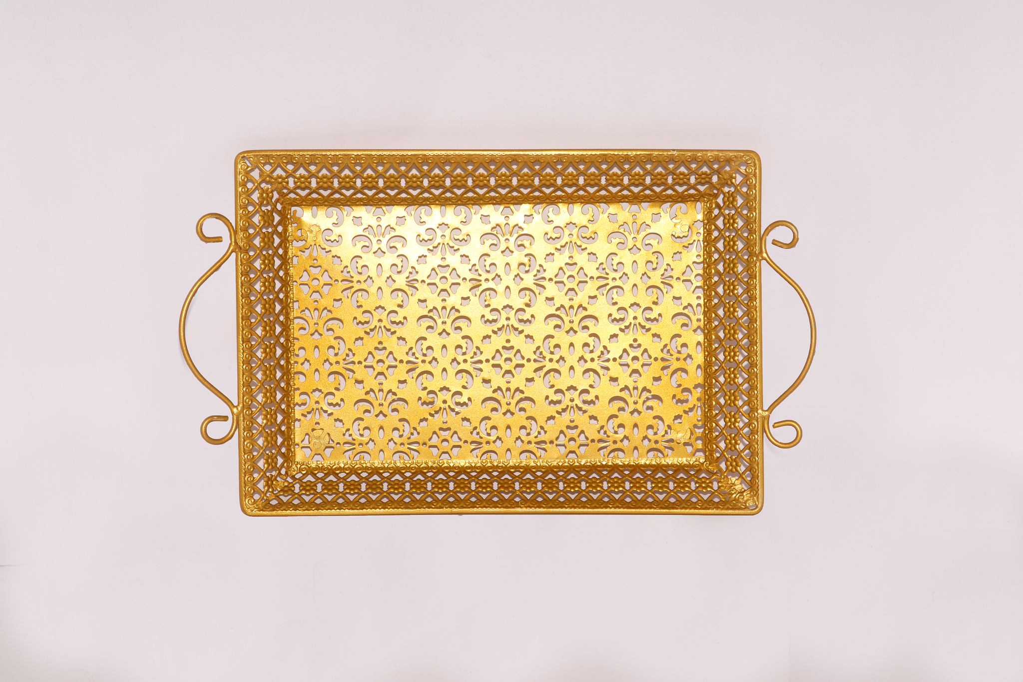 Golden Color Rectangular Shape Designer Metallic Tray Medium_2