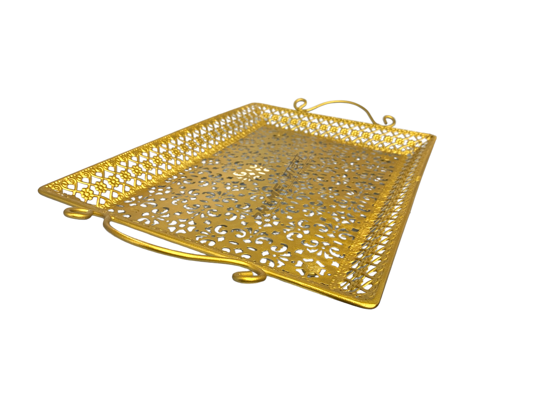 Golden Color Rectangular Shape Designer Metallic Tray Large_1