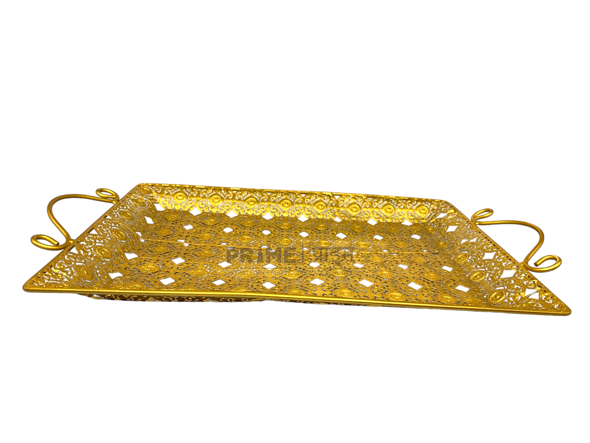 Golden Color Rectangle Shape Design Metallic Tray Medium_2