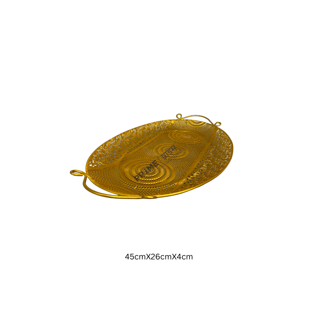 Golden Color Oval Shape Metallic Tray Small_0