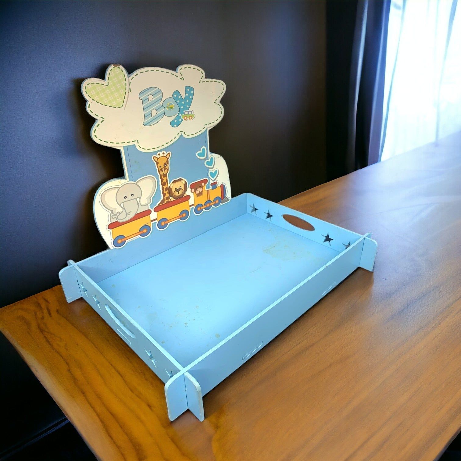 Blue Rectangular DIY Wooden Baby Boy Tray_3