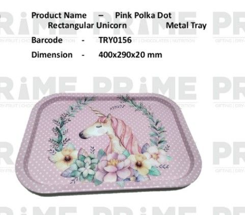 Pink Polka Dot Rectangulr Unicorn Metal Tray_0