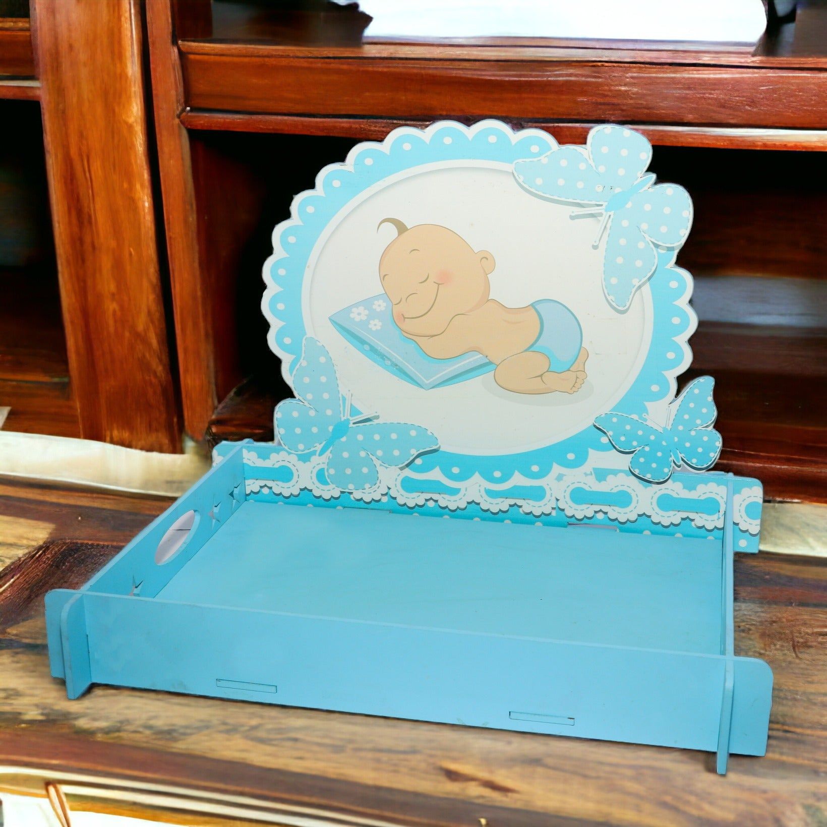 Blue Rectangular DIY wooden Baby Tray_2