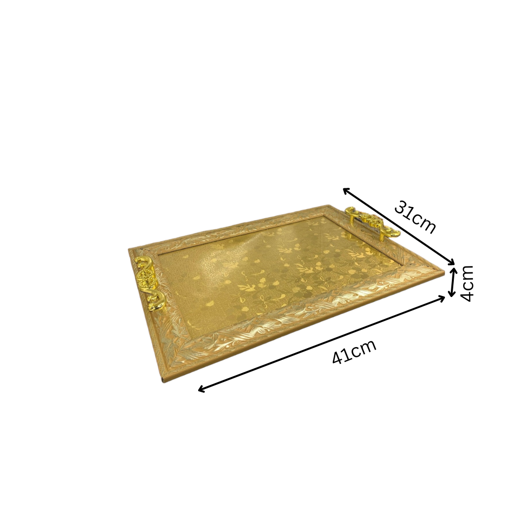 Golden Rectangular Fiber Glass on Base With Designer Handel Tray Small_0