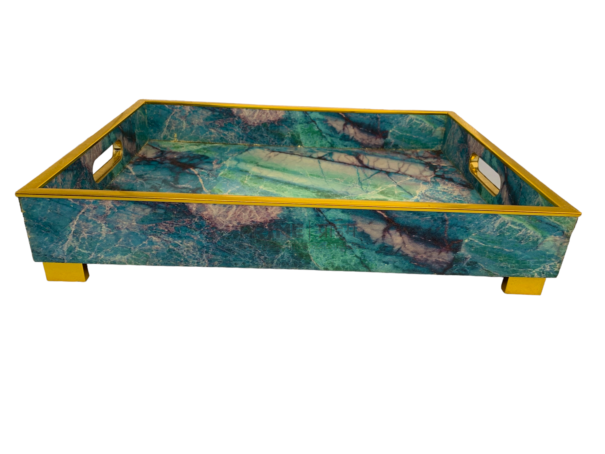 Blue Rectangular Glossy Designer Printed Wooden Tray Large_2