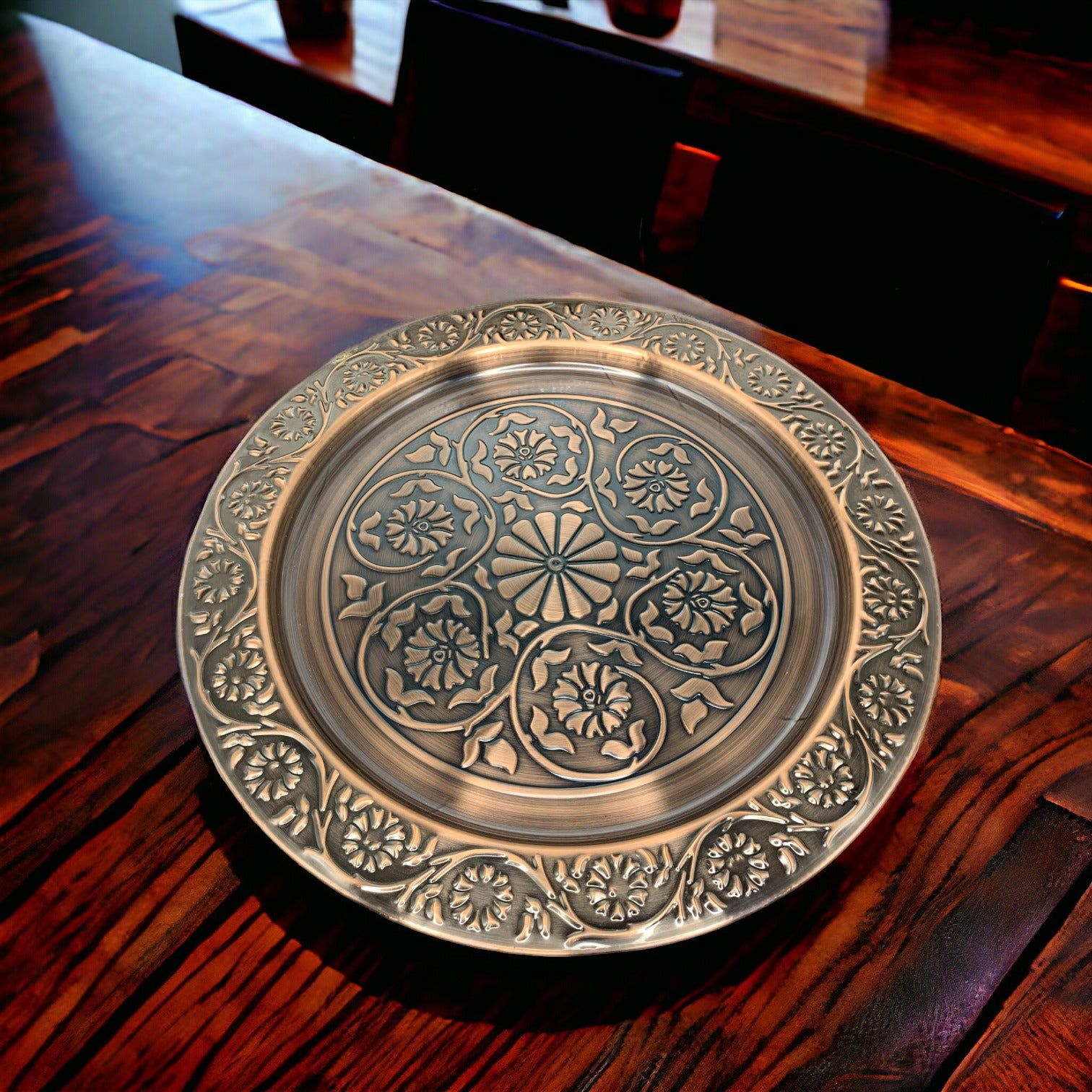 Brown Round Dry Fruit Thali With Design Embossed Medium_1