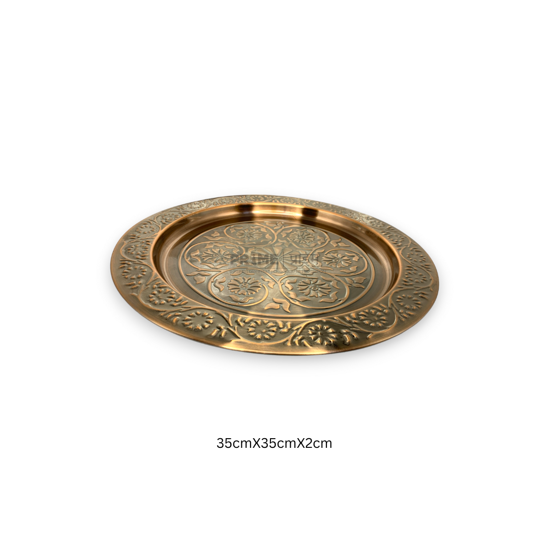 Brown Round Dry Fruit Thali With Design Embossed Medium_0