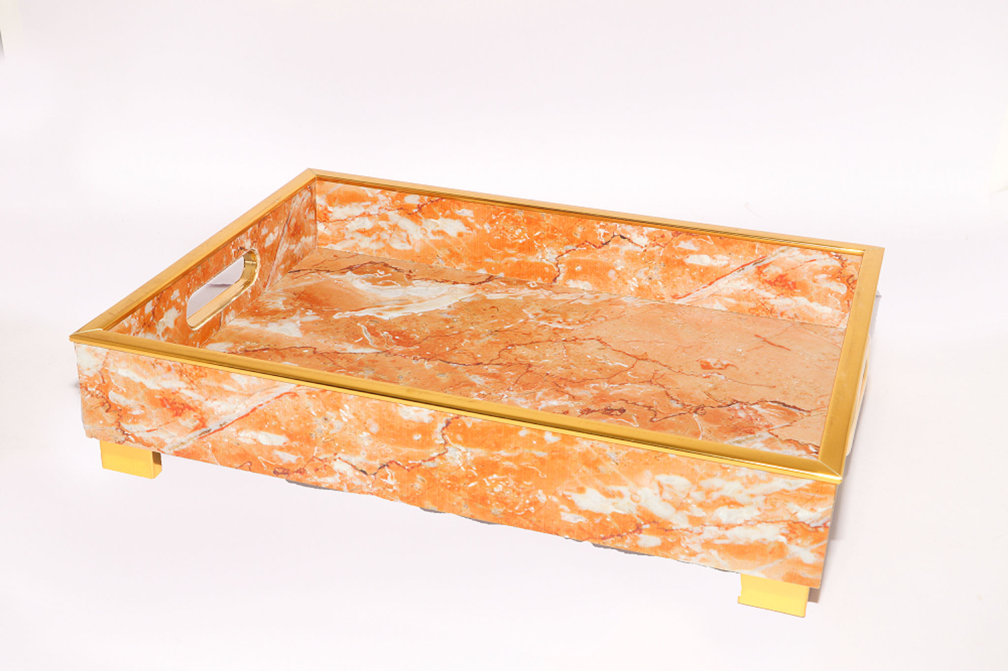 Brown Rectangular Marble Design Printed Wooden Tray Small_1