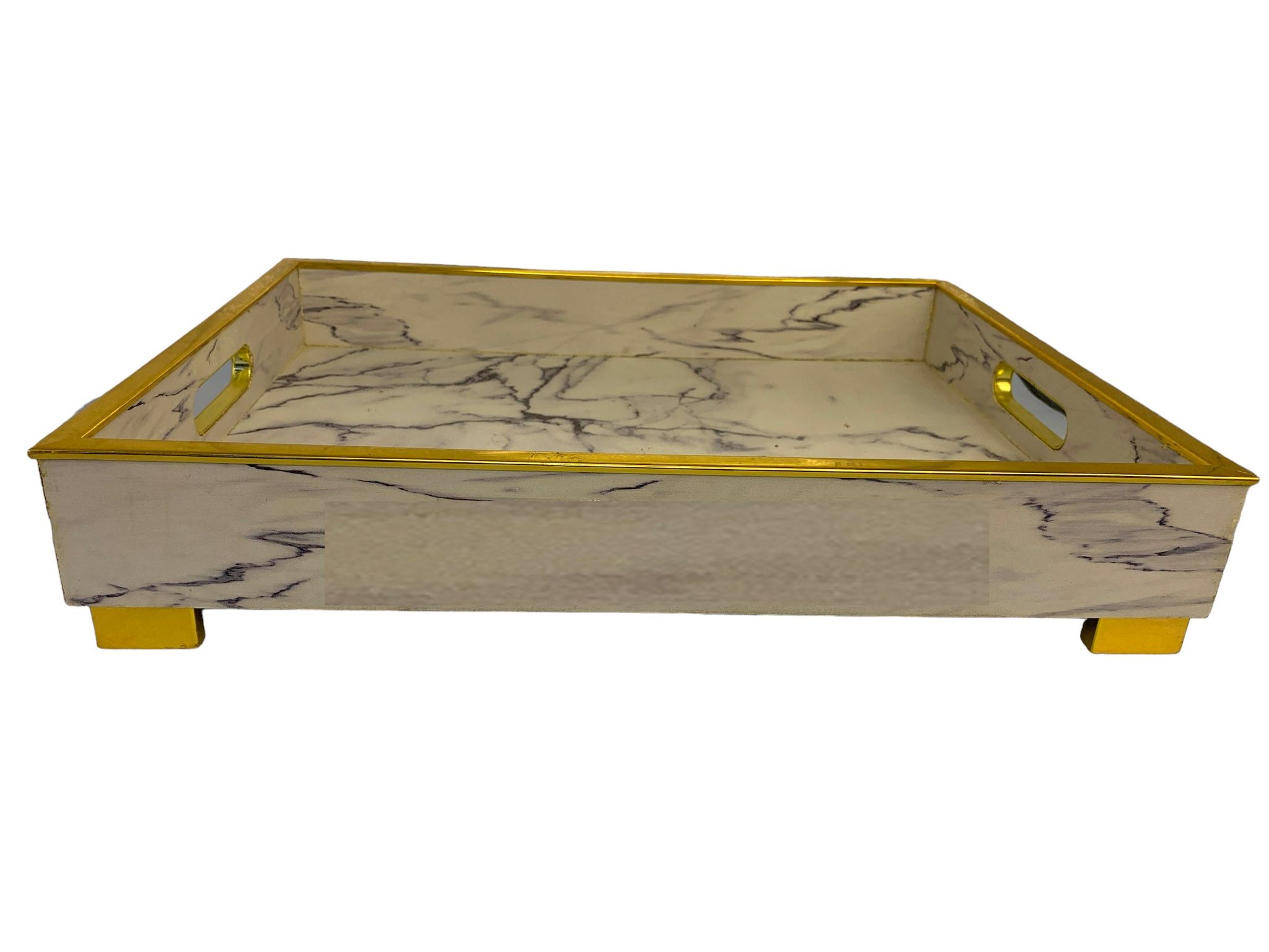 White Rectangular Marble Design Printed Wooden Tray Small_1