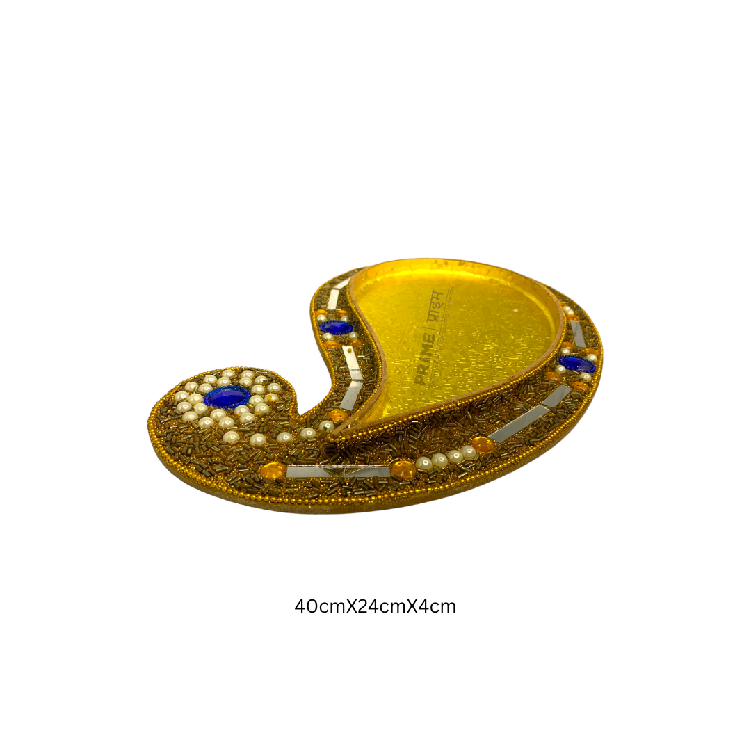 Golden Designer Artificial Stone Work Dry Fruit Tray_0