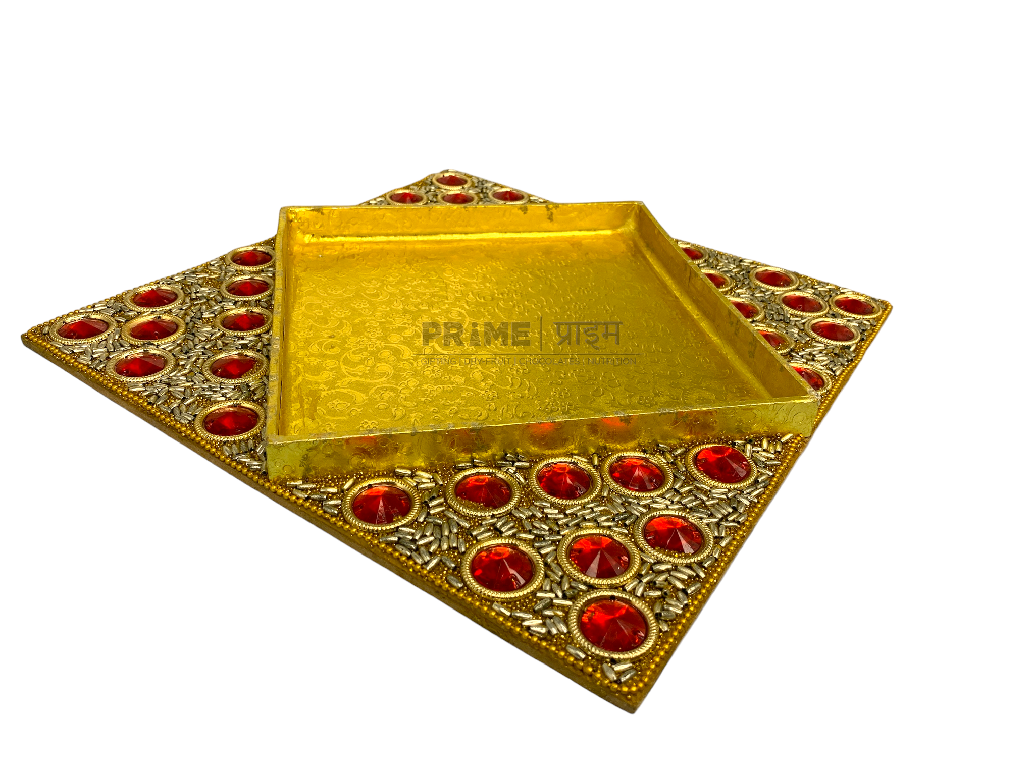 Golden Square Artificial Stone Work Dry Fruit Tray_1