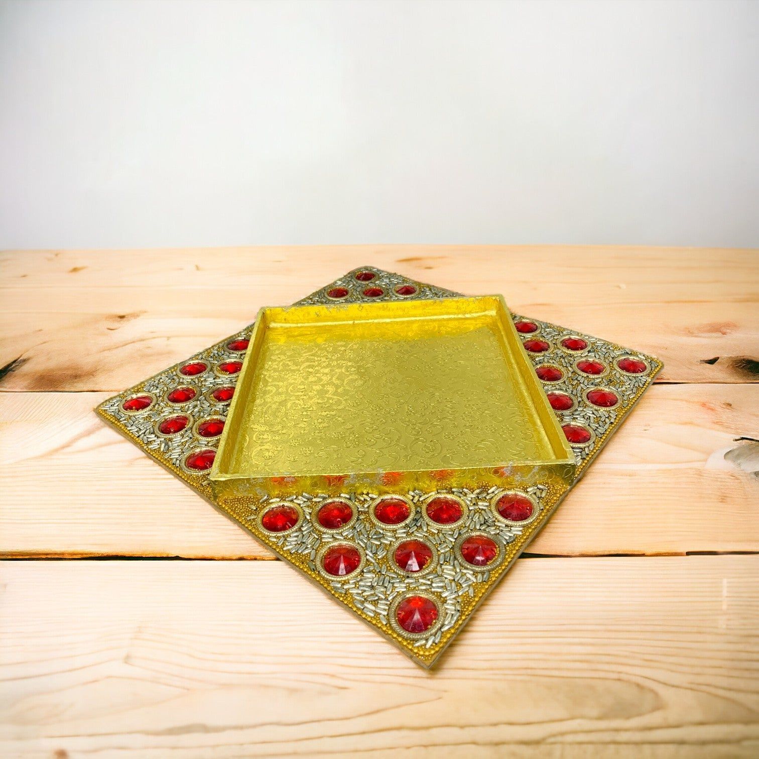 Golden Square Artificial Stone Work Dry Fruit Tray_3