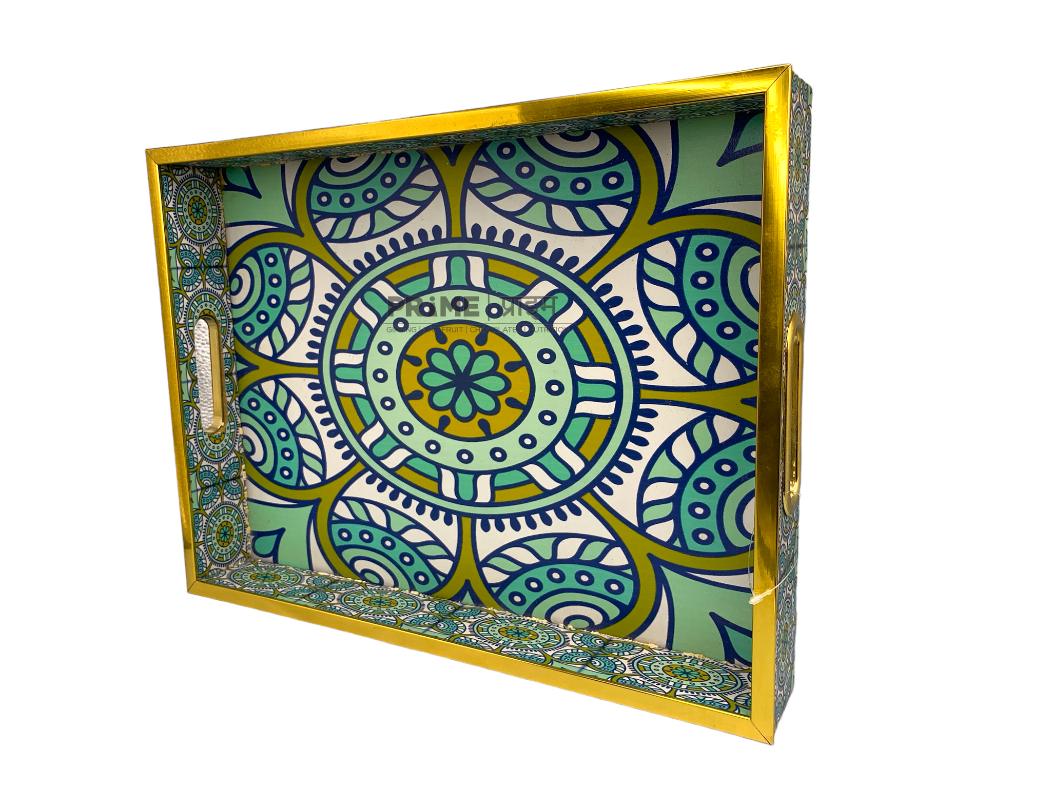 Multicolor Rectangular Floral Printed Wooden Tray Large_4