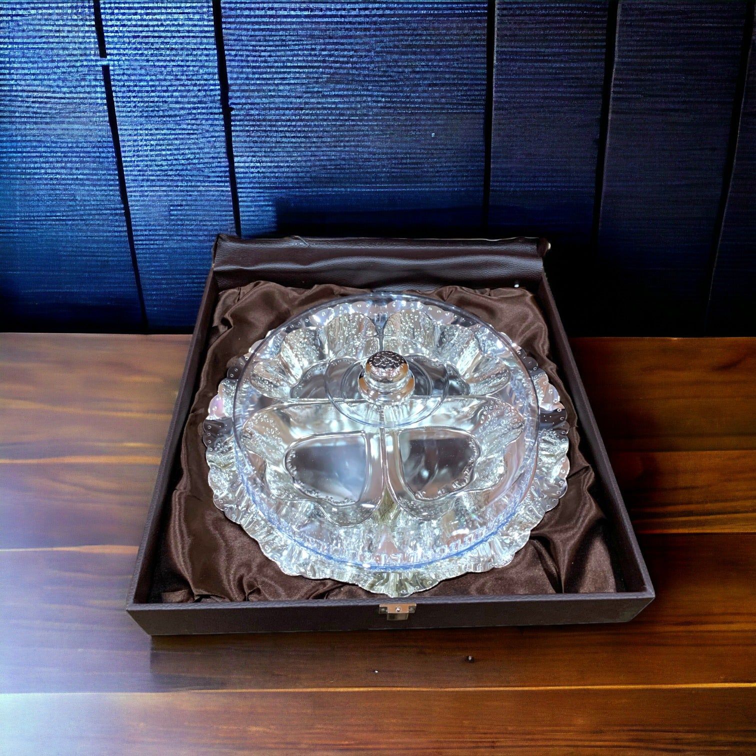 Square Box 4 Bowl Dryfruit Tray With Lid 13.5x13.5x3.5 in_2