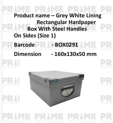 Grey White Lining Rectangular Hardpaper Box With Steel Handles On Sides (Size 1)_0