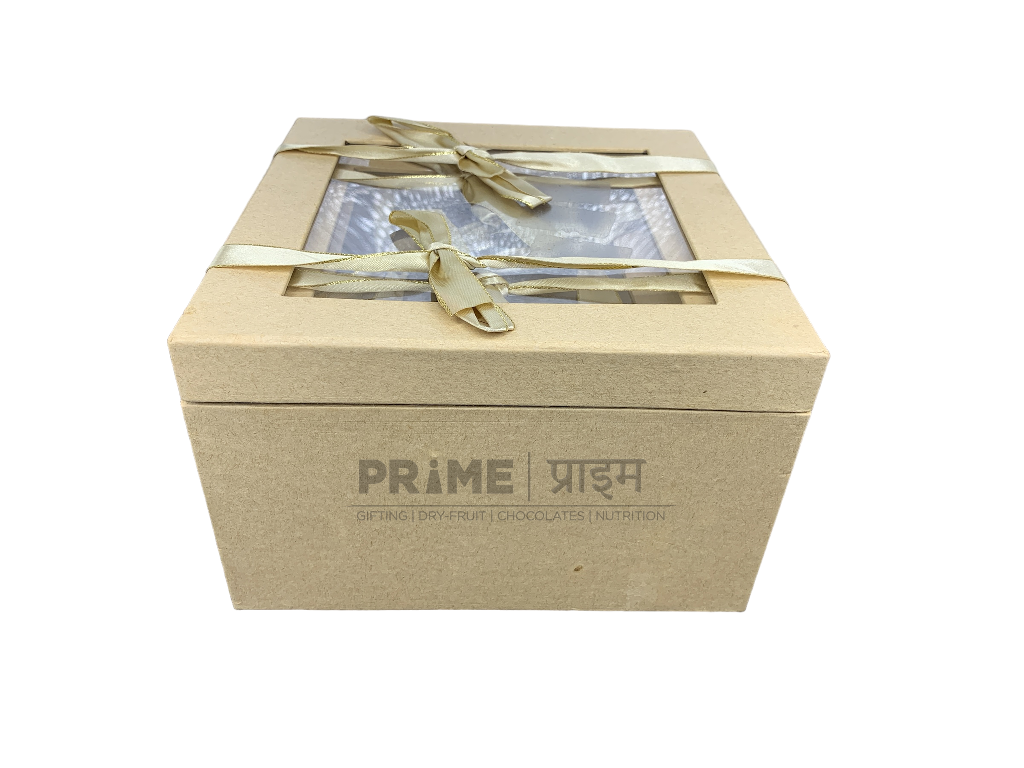 Brown Hardpaper Box with Transparent Lid and Ribbons (Size 2)_3