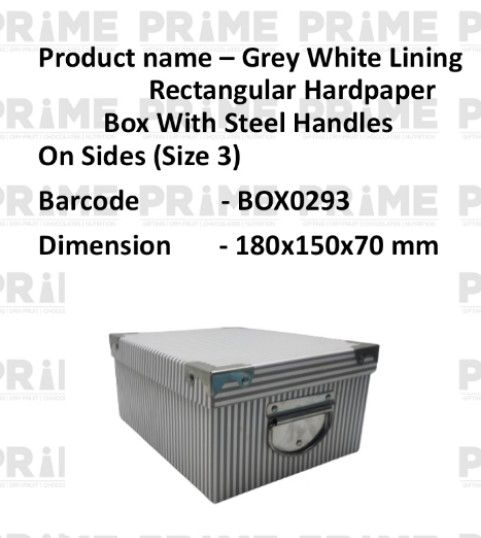 Grey White Lining Rectangular Hardpaper Box With Steel Handles On Sides (Size 3)_0