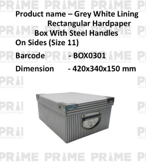 Grey White Lining Rectangular Hardpaper Box With Steel Handles On Sides (Size 11)_0