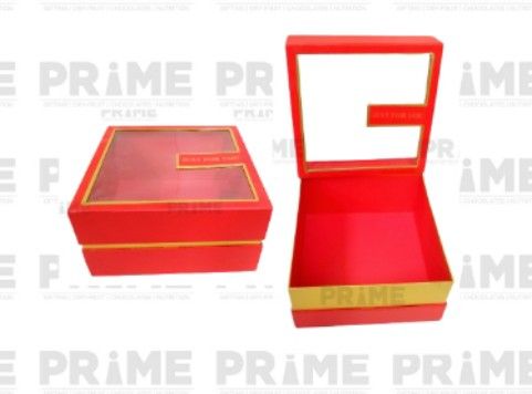 Red Square Shape Transparent Lid Hardpaper Gift Box (Size 2)_1