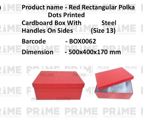 Red Rectangular Polka Dots Printed Hardpaper Box With Steel Handles On Sides (Size 13)_0